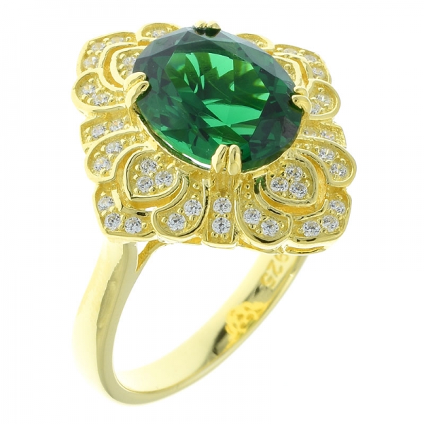 925 стерлингового серебра кружева цветок кольцо ювелирные изделия с зеленым нано 