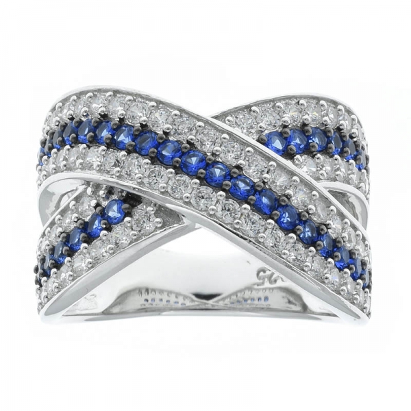 Серебряное кольцо с крестом 925 пробы с синим нано 