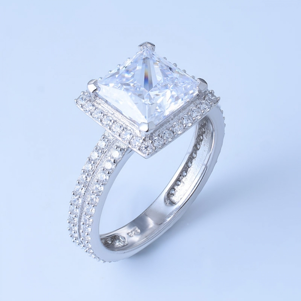 Серебряное квадратное обручальное кольцо 925 с прозрачными камнями 