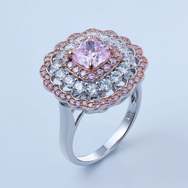 925 серебряных кружевных цветочных украшений с подушкой в ​​форме алмаза розовый cz 