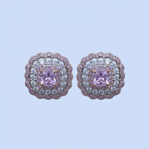 925 серебряных кружевных цветочных украшений с подушкой в ​​форме алмаза розовый cz 