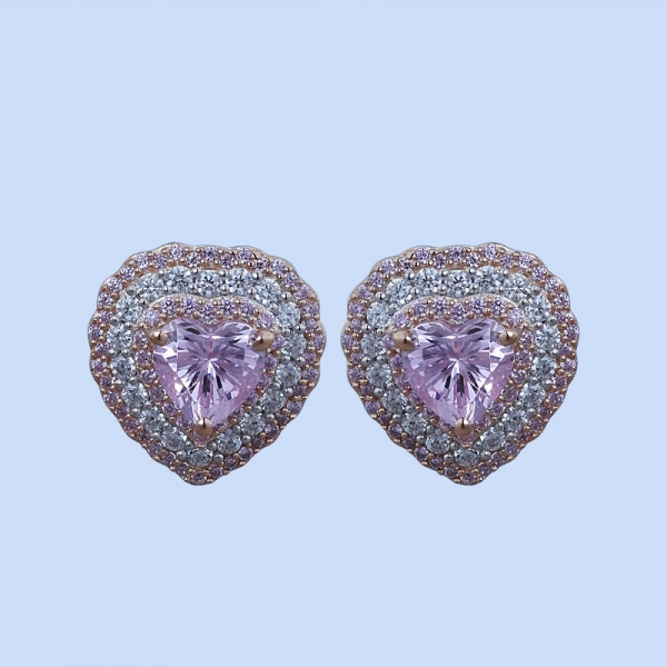 Комплект украшений в форме сердца из стерлингового серебра 925 пробы с бриллиантово-розовым цирконом 
