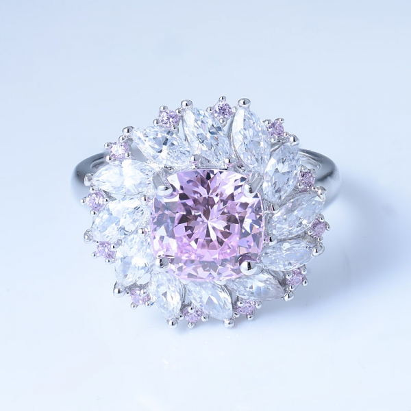Серебряное кольцо с бриллиантами розового цвета, 925 пробы 