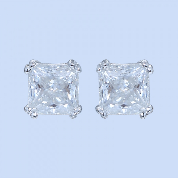 Серьги-гвоздики с бриллиантами квадратной формы из чистого серебра 925 пробы 