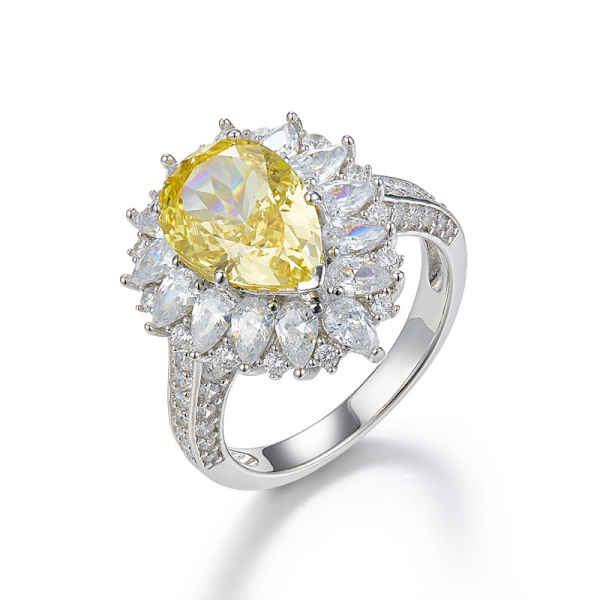 Ювелирное кольцо с бриллиантом желтого цвета в форме груши из стерлингового серебра 925 пробы 