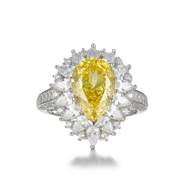 Ювелирное кольцо с бриллиантом желтого цвета в форме груши из стерлингового серебра 925 пробы 