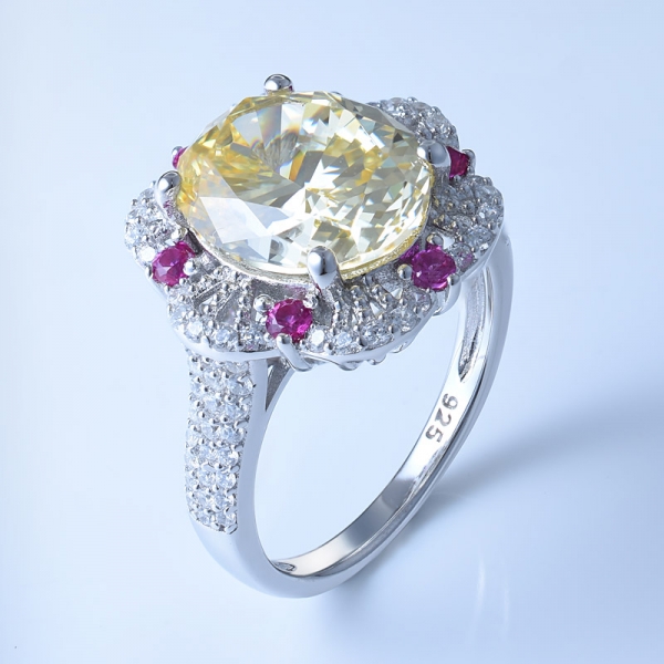 кольцо с бриллиантом желтого цвета с красным корундом, украшенное кольцом из стерлингового серебра 925 пробы 