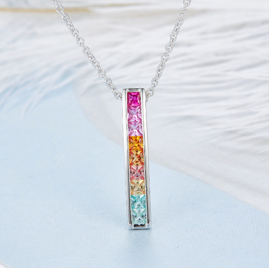 Оптовая стерлингового серебра 925 пробы квадратной формы цвета радуги подвеска для женщин 