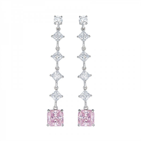 925 стерлингов принцесса светло-розовый бриллиант серьги для женщин 