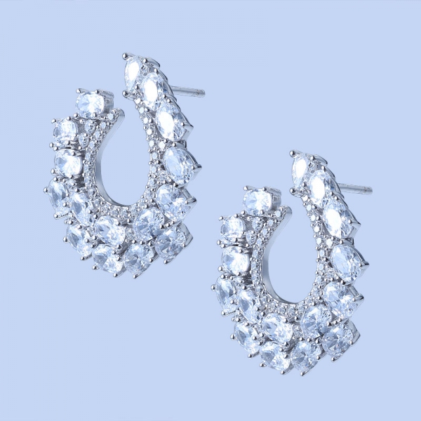 Серьги-кольца из стерлингового серебра 925 пробы с белоснежным цирконом 