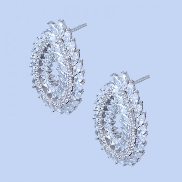 Серебряные серьги-кольца 925 пробы с белым цирконием 