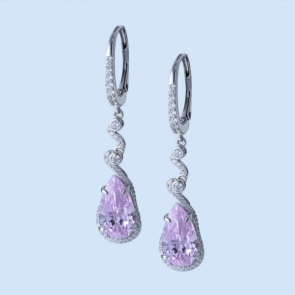 груша розовый алмаз имитирующий родий поверх серебряных сережек для дам 