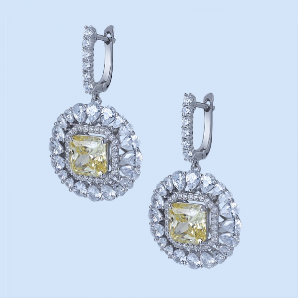 Оптовая принцесса имитировать желтый бриллиант родий над стерлингового серебра дизайнерские серьги 