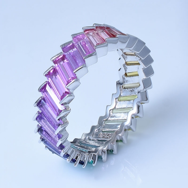 радуга красочный родий более 925 стерлингового серебра в форме кольца бесконечность багет 