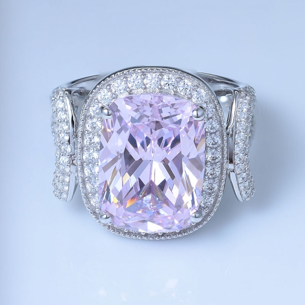 принцесса имитирует розовый алмаз цирконий центр родия поверх стерлингового серебра кольцо 
