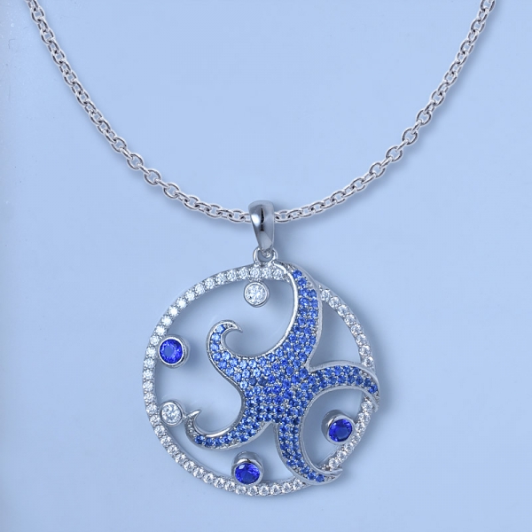 синий сапфир родий над серебряной подвеской морская звезда с оптовой ценой 