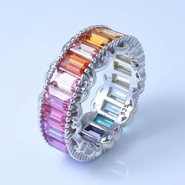 багет радуга цвета родия более 925 серебряное кольцо бесконечности 