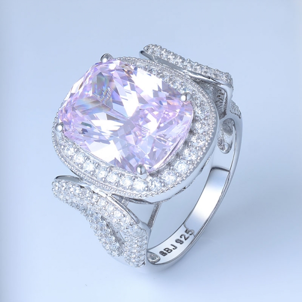 принцесса имитирует розовый алмаз цирконий центр родия поверх стерлингового серебра кольцо 