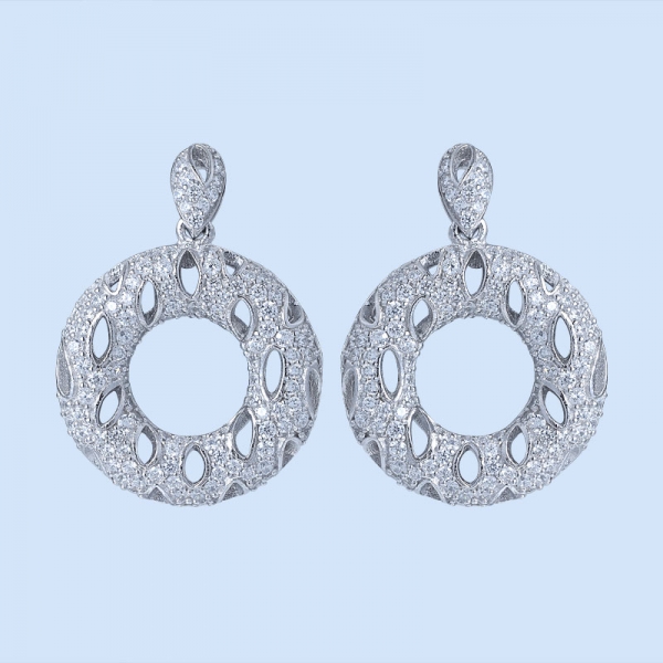 серьги-кольца из белого циркония и стерлингового серебра 