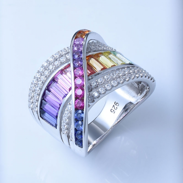 радуга многоцветный родий на кольцах из серебра 
