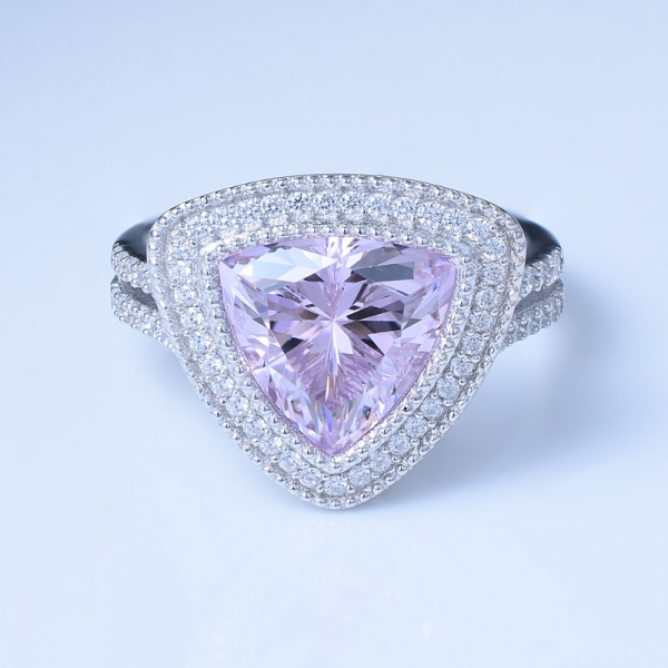 4,0 кар треугольник розовый алмаз родий поверх стерлингового серебра в центре кольца 