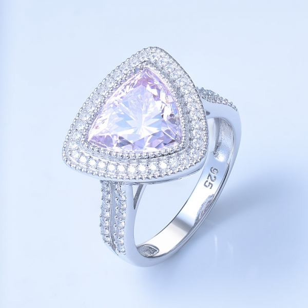 4,0 кар треугольник розовый алмаз родий поверх стерлингового серебра в центре кольца 