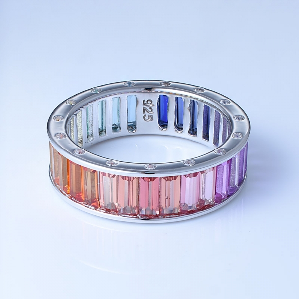 Багетная резка многоцветный корунд родий поверх стерлингового серебра радужные кольца для женщин 