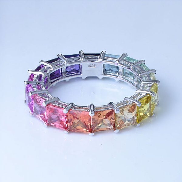 принцесса многоцветный корунд родий поверх стерлингового серебра классический радуга кольцо вечности 