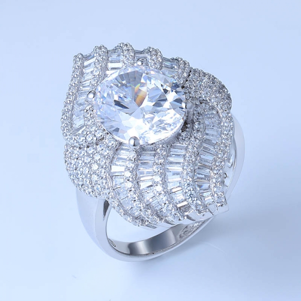 овальное кольцо из белого циркония с родиевым кольцом из серебра 925 пробы 
