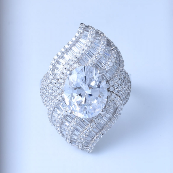 овальное кольцо из белого циркония с родиевым кольцом из серебра 925 пробы 