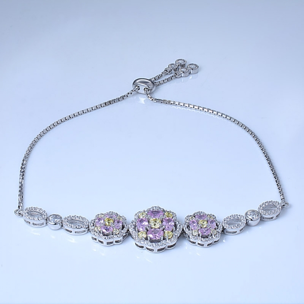 имитация светло-розового алмаза с циркониевым родием над регулируемым браслетом из стерлингового серебра 