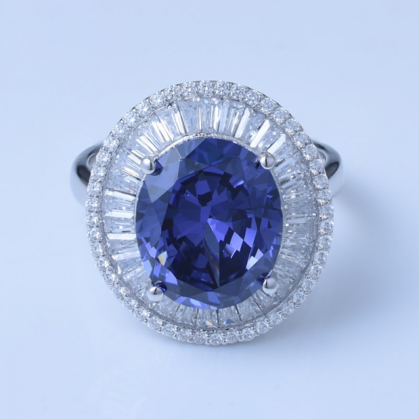 5-каратный овальный синий танзанит cz родий поверх стерлингового серебра с бриллиантами 