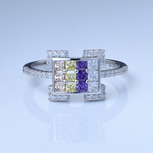 925 стерлингового серебра многоцветные обручальные кольца арт-деко 
