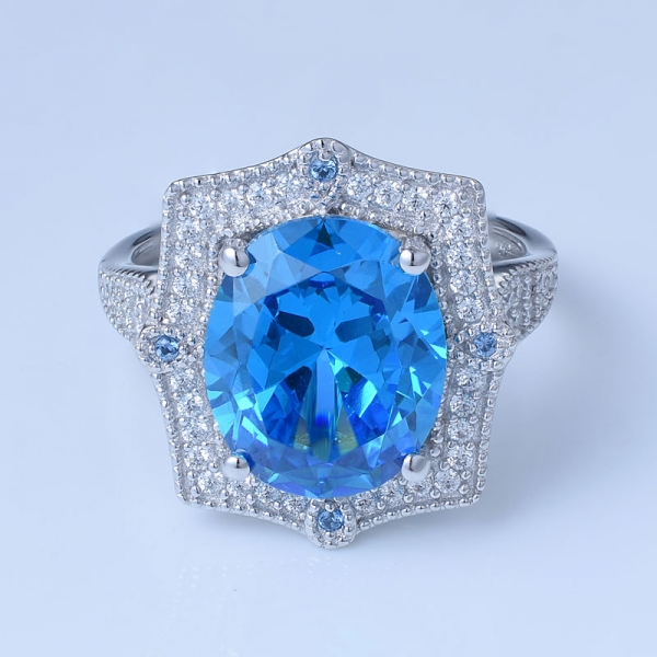 4-каратное овальное неоново-синее апатитовое имитация родия поверх стерлингового обручального кольца 