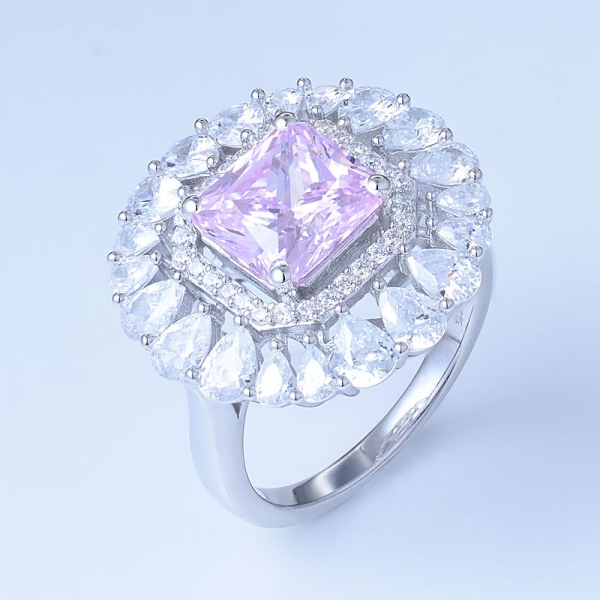 3.0 ct огранка принцесса бриллиант розовый имитация cz уникальный сплав дизайн звездообразования свадебное обручальное кольцо гало свадебные наборы 
