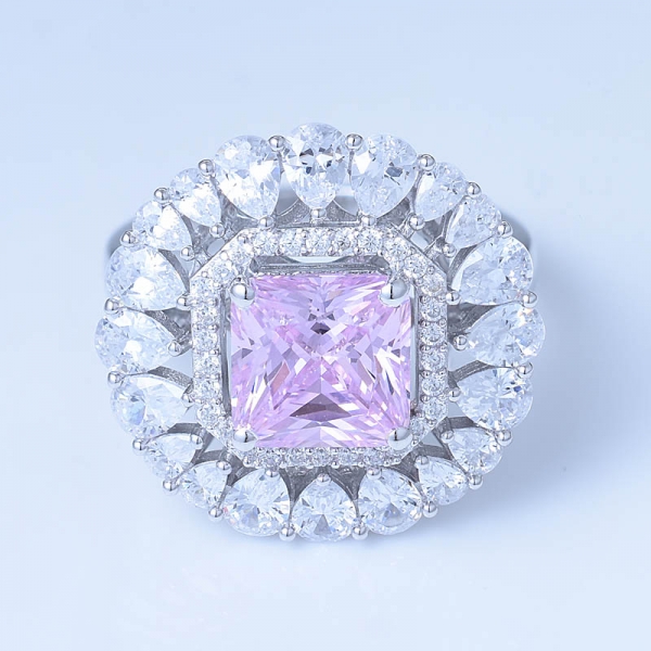 3.0 ct огранка принцесса бриллиант розовый имитация cz уникальный сплав дизайн звездообразования свадебное обручальное кольцо гало свадебные наборы 