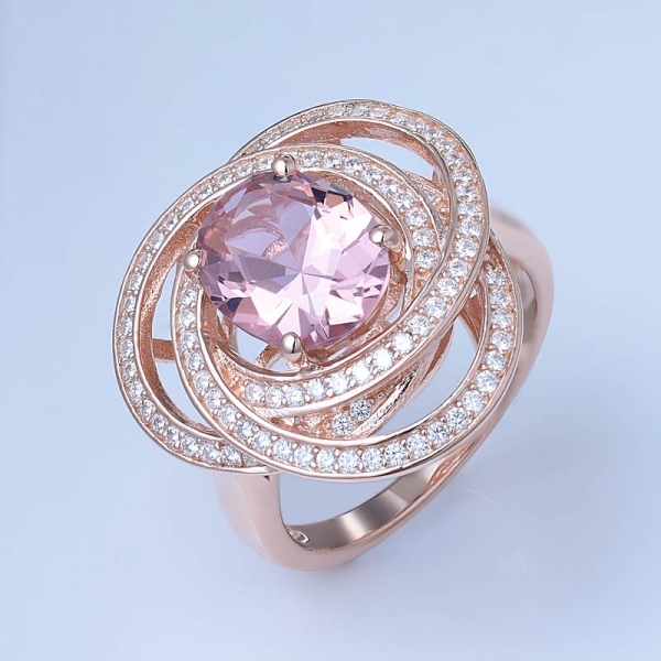 3.0-каратного овального розового морганита имитируют розовое золото над фианитами обручальные кольца оптом 