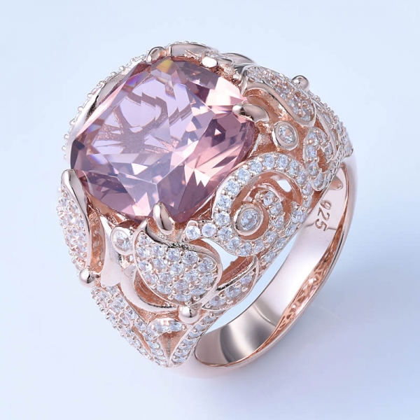 вырезать подушку имитировать розовый Морганит 18-каратного розового золота более 925 стерлингового серебра женские ювелирные кольца 