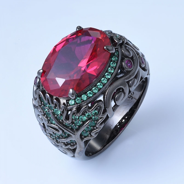 созданный рубиновый корунд, черный поверх стерлингового серебра, свадебные кольца 