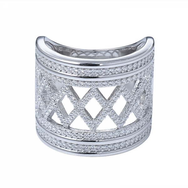 кольцо с акцентом для купания с бриллиантом - тонкая полировка, полный паве 