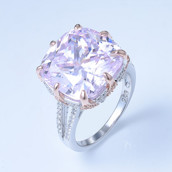 Фабрика китая directsale 12.0ct форма подушки имитируется розовый бриллиант 925 стерлингового серебра кольцо для рождественских продвижение 