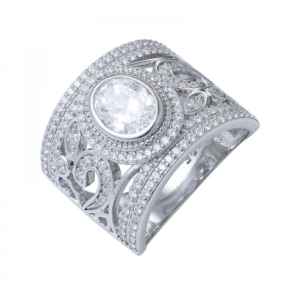 гало овальный белый кубический цирконий стерлингового серебра 925 пробы трио классический обручальное кольцо обручальное кольцо 