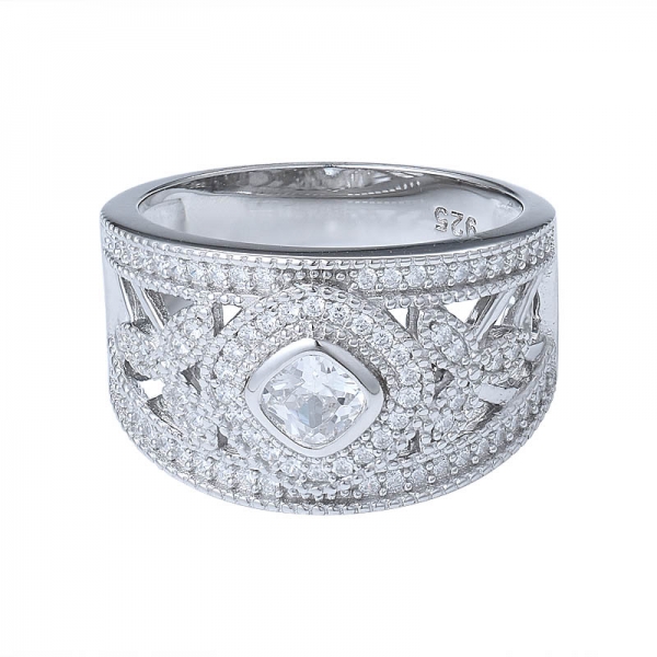 обручальное кольцо с бриллиантом из огранки подушек из чистого серебра с цирконами 