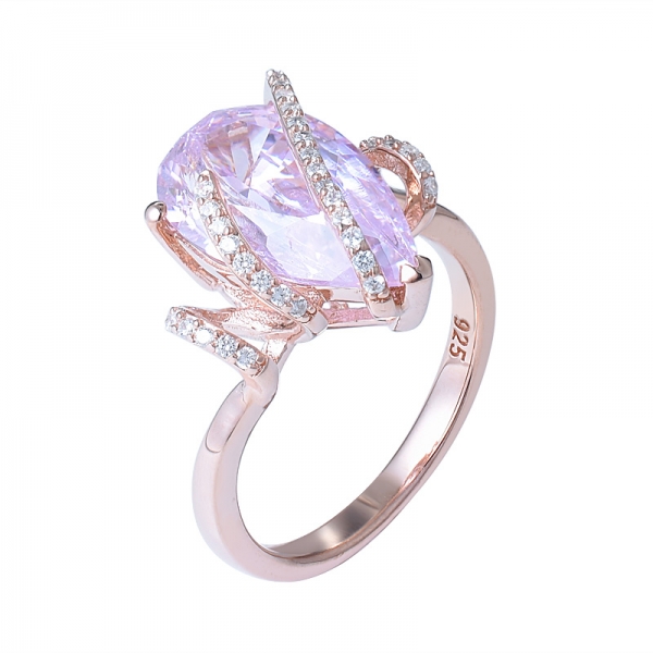 Женщины на заказ ювелирные изделия 5 карат розовый имитация алмаза инкрустированные слезинка форма обручальное кольцо женщины 
