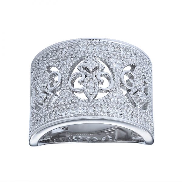 Классические кольца из белого золота с прозрачным широким кольцом из 925 пробы с покрытием из стерлингового серебра 