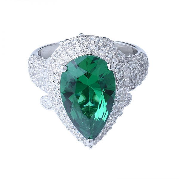 Зеленый нано изумрудный стерлингового серебра 925 груша кольца классический лучший драгоценный камень обручальное кольцо для женщин изящных ювелирных изделий 