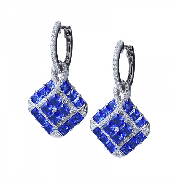 Винтажный стиль в форме цветка синий сапфир драгоценный камень стерлингового серебра 925 пробы серьги для леди ювелирные изделия 