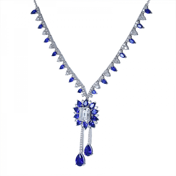 изысканные ювелирные изделия необычные ожерелья стерлингового серебра 925 пробы груша синий сапфир ожерелье 