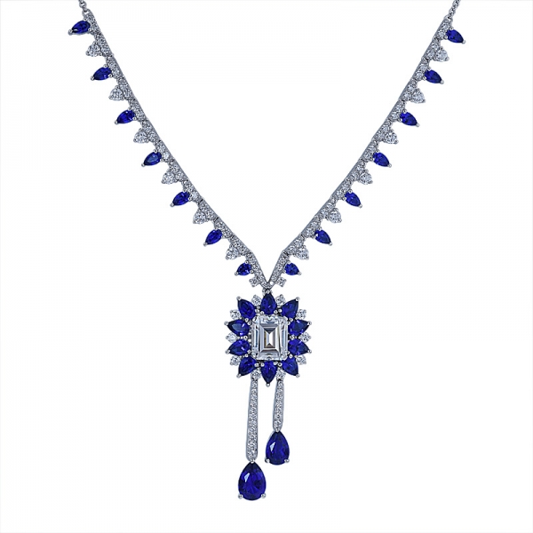 изысканные ювелирные изделия необычные ожерелья стерлингового серебра 925 пробы груша синий сапфир ожерелье 