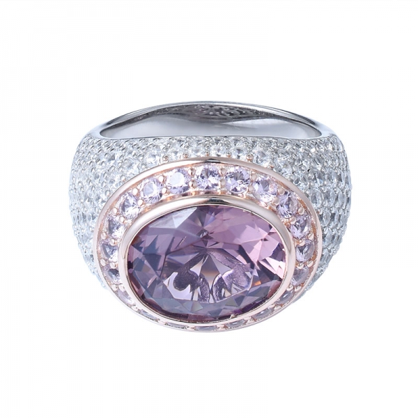 2-тоновое серебряное позолоченное кольцо овальной формы с морганитом и бриллиантом 